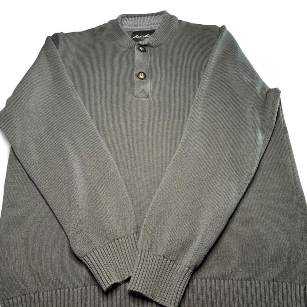 Eddie Bauer XL Tall 100% Cotton Henley Sweater Gray Green Knit